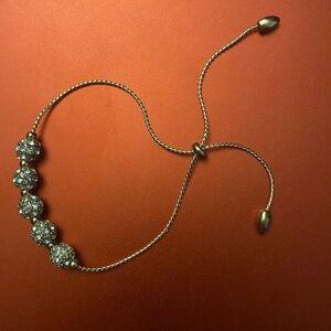 Gold Shiny Rhinestone Beaded Balls Adjustable Bracelet for Women